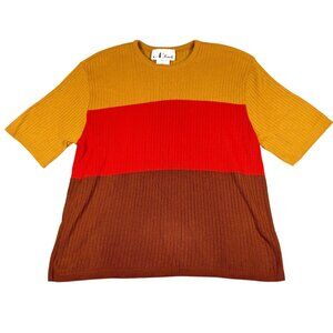 N Touch Colorblock Knit Sweater Top Acrylic Ribbed Stripes Red/Orange/Brown Sz L